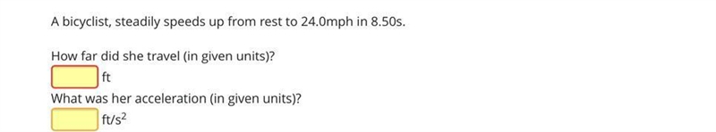 Hint: first convert the given final speed (in mph) to find ft/s, then solve for the-example-1