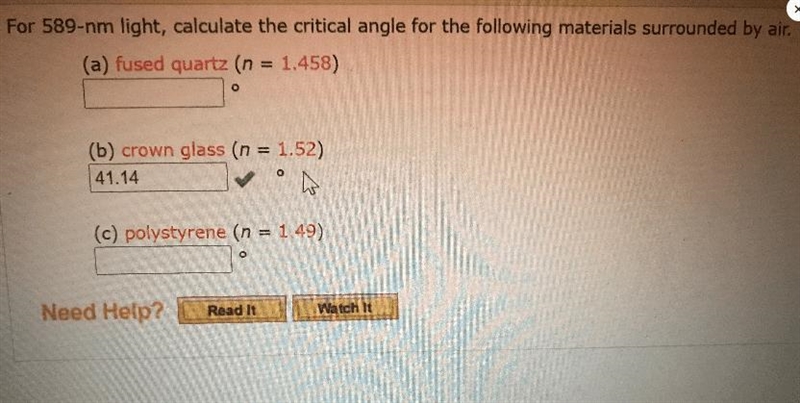 For 589-nm light, calculate the critical angle for the following materials surrounded-example-1