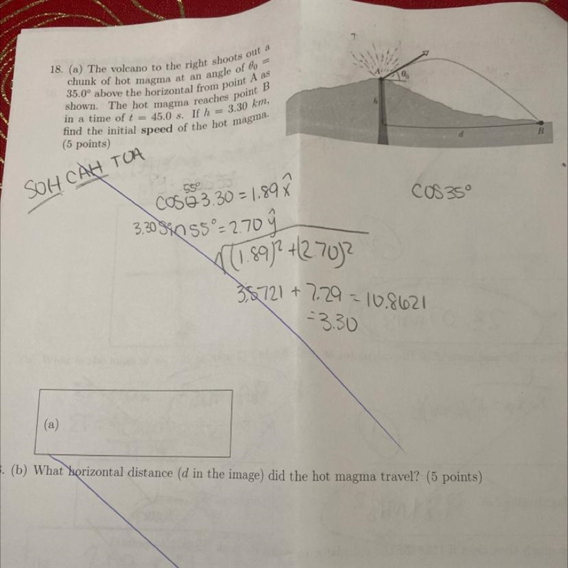 A. Find the initial speed of the hot magma B. What horizontal distance (D in picture-example-1