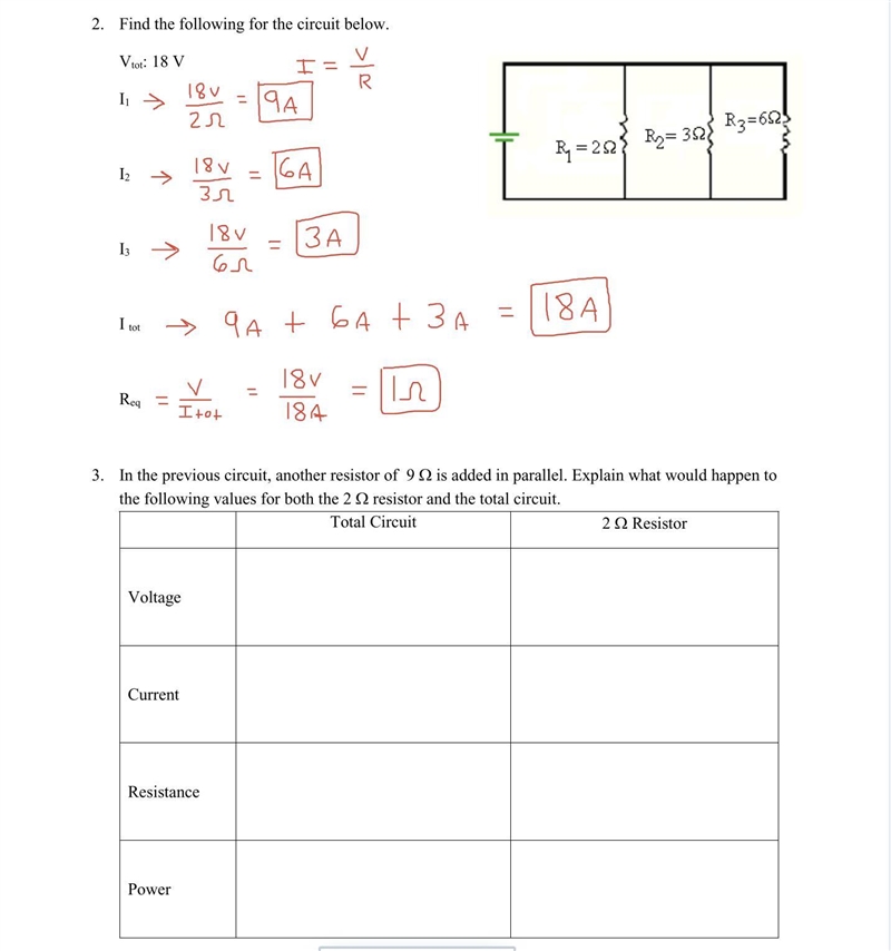 I need help with number 3 please!Parallel circuits, current, voltage, ohm's law-example-1