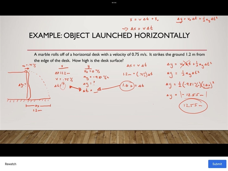 True or false? In this problem, the marble's vertical motion can be safely treated-example-1