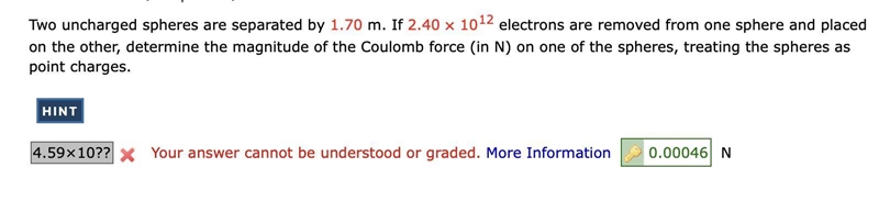 *example included* Two uncharged spheres are separated by 3.50 m. If 1.30 ✕ 10¹² electrons-example-1