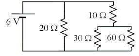 Four resistors and a 6-V battery are arranged as shown in the circuit diagram.The-example-1