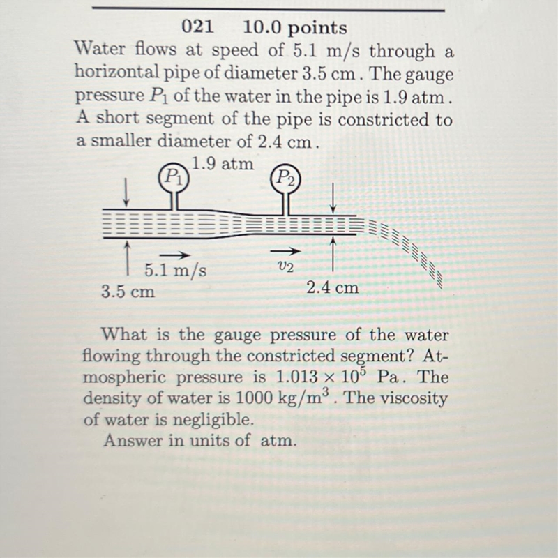 What is the gauge pressure of the water flowing through the constricted segment?-example-1