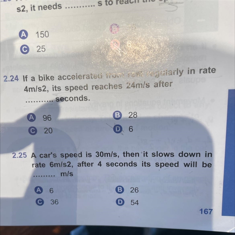 2.25 A car's speed is 30m/s, then it slows down in rate 6m/s2, after 4 seconds its-example-1