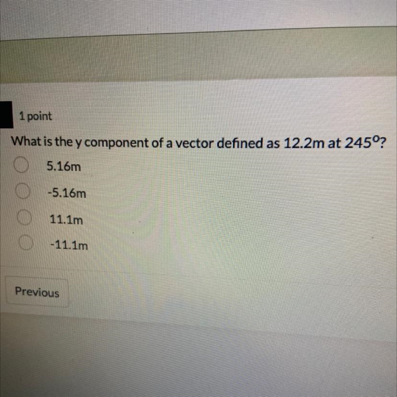 What is the y component of a vector defined as 12.2m at 245^o-example-1