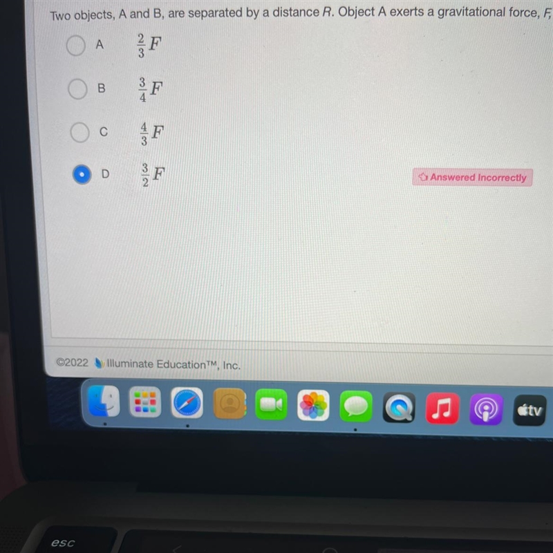 Two objects , A and B , are separated by a distance R. Object A exerts a gravitational-example-1