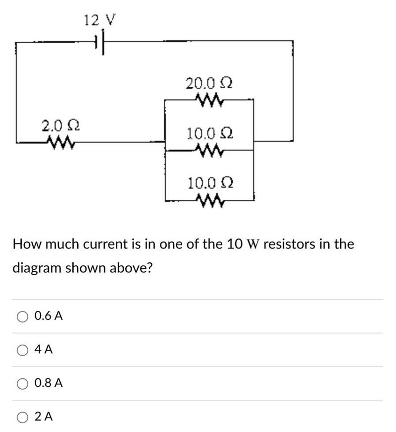 How much current is in one of the 10 W resistors in the diagram shown above?-example-1