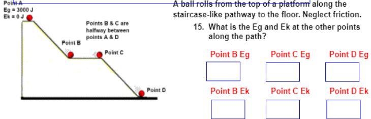 A ball rolls from the top of a platform along the staircase-like pathway to the floor-example-1