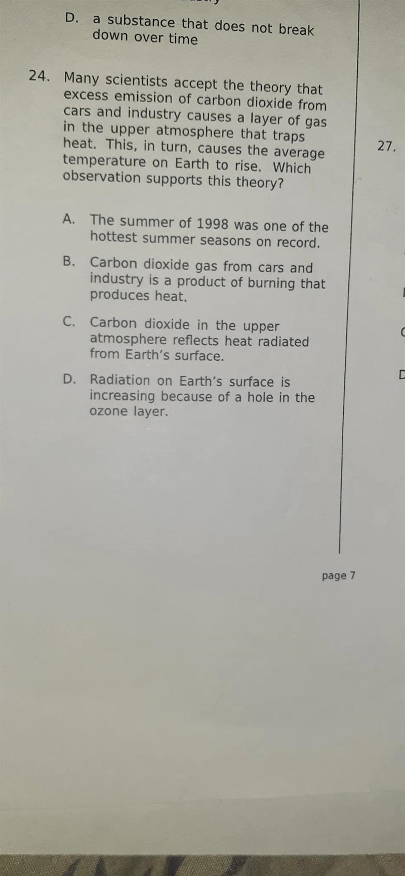 24 Many scientists accept the theory that excess emission of carbon dioxide from cars-example-1