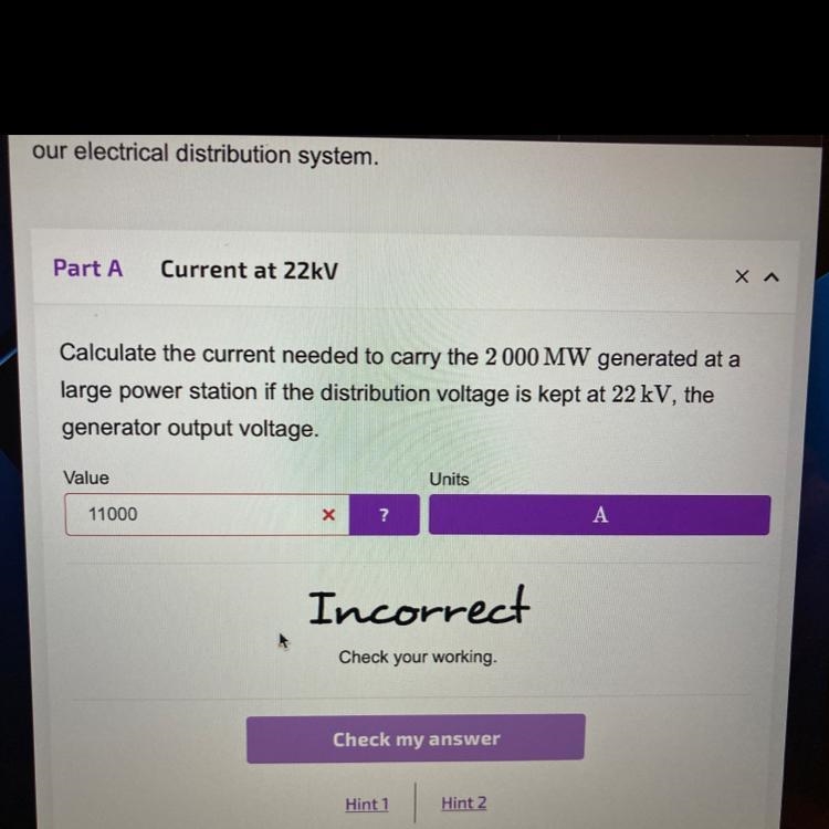 Calculate the current needed to carry the 2 000 MW generated at alarge power station-example-1