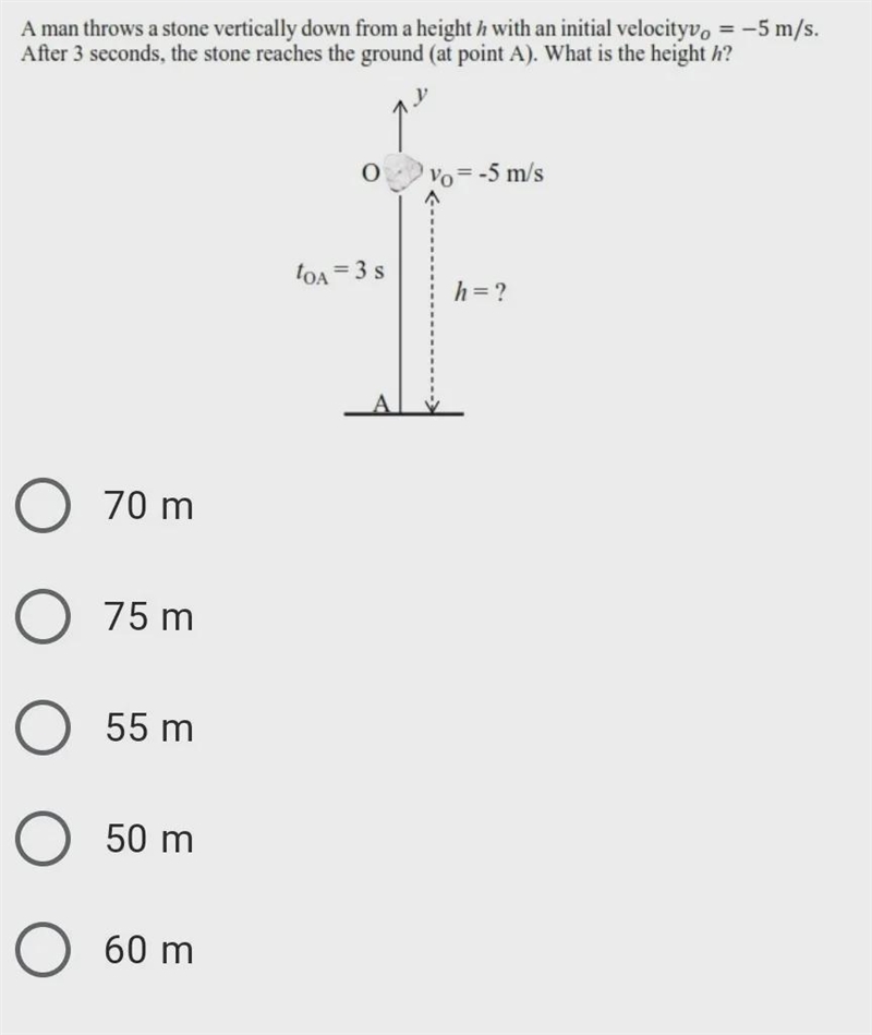 A man throws a stone vertically down from a height with an initial velocity = -5 m-example-1