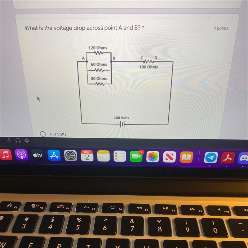 What is the voltage drop across point A and B?-example-1