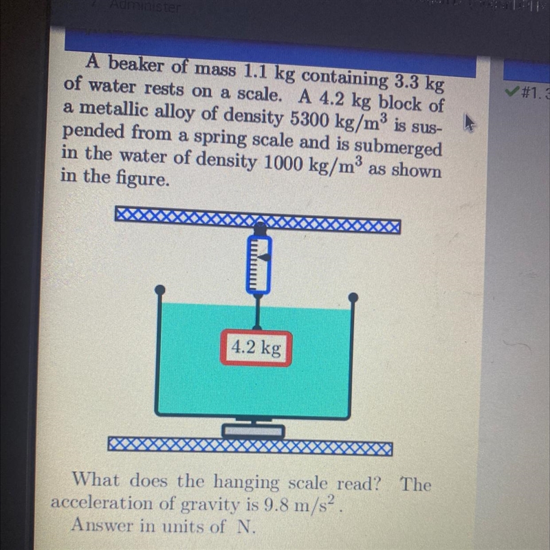 What does the lower scale read? Answer in units of N-example-1