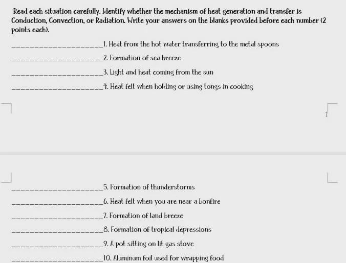 Read each situation carefully. Identify whether the mechanism of heat generation and-example-1