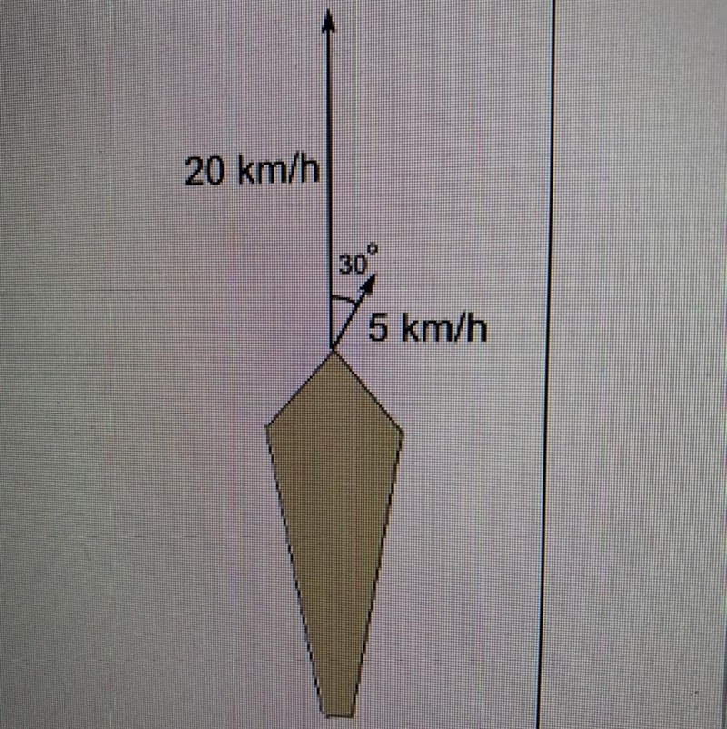 A ship is heading due north at 20 km/h but is blown off course by thewind which is-example-1