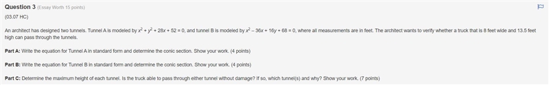 An architect has designed two tunnels. Tunnel A is modeled by x2 + y2 + 28x + 52 = 0, and-example-1