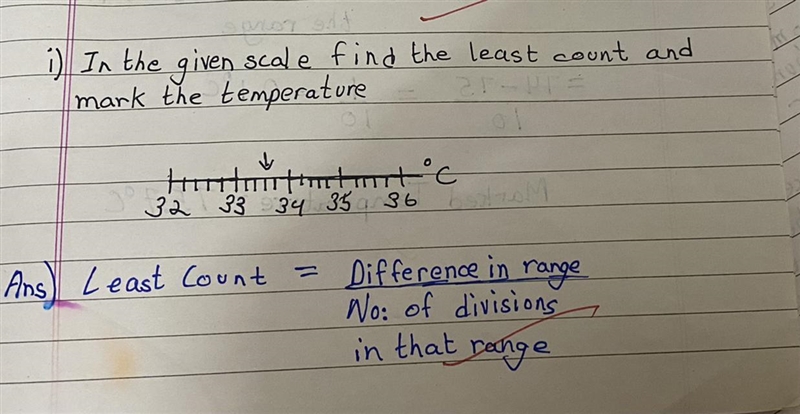 1) In the given scale find the least count and mark the temperature 32 33 34 35 36-example-1