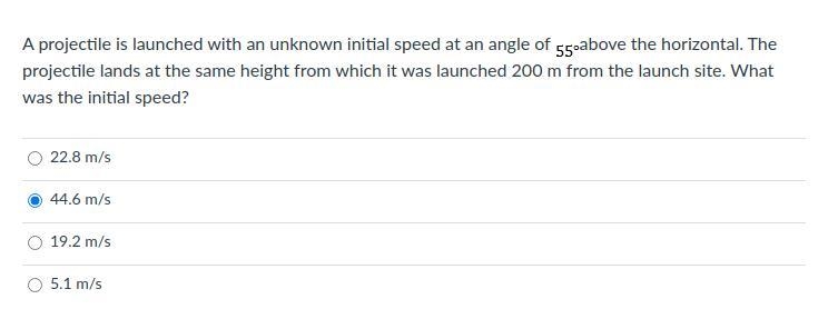 A projectile is launched with an unknown initial speed at an angle of 55 degrees above-example-1