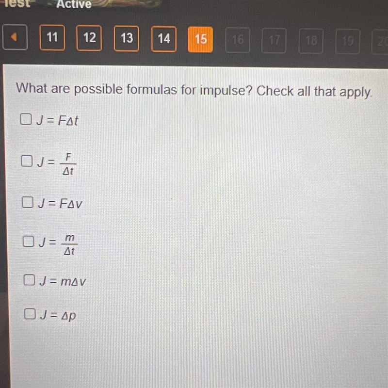 What are possible formulas for impulse? Check all that apply.-example-1