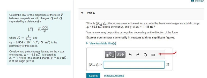 Coulomb's law for the magnitude of the force F between two particles with charges-example-1