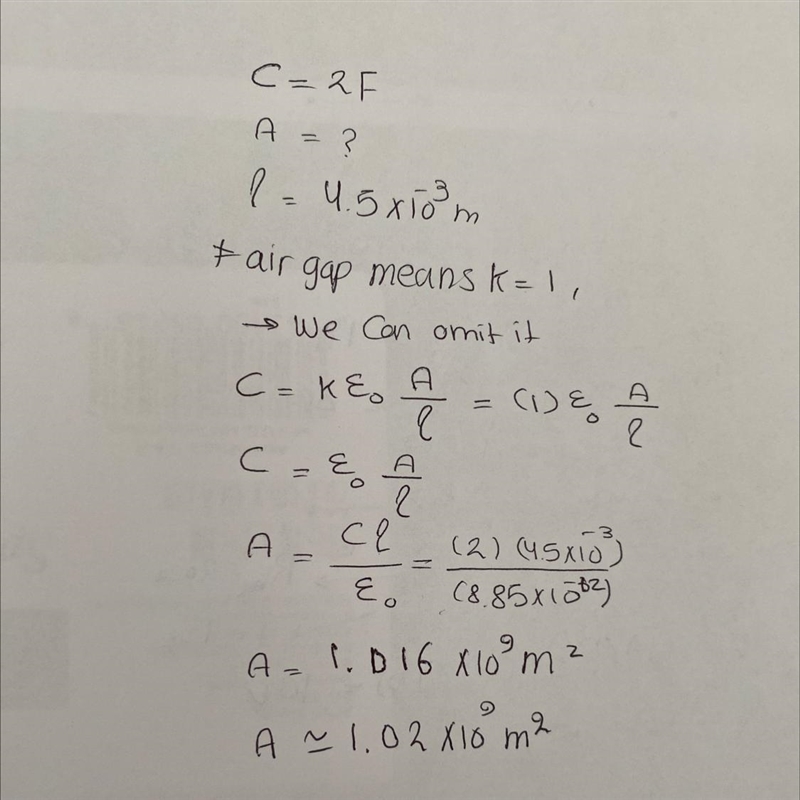 A 2.0 F capacitor is required. What should the area of the plates be if they are to-example-1