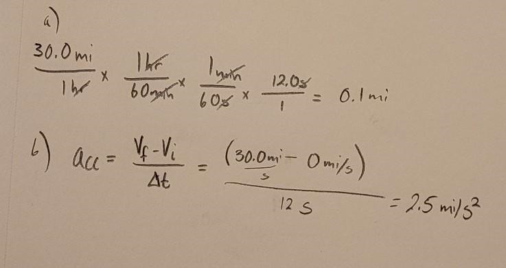 A car accelerates uniformly from rest tona speed of 30.0 mi/h in 12.0s. Find the distance-example-1