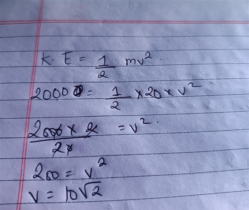 Calculate the velocity for a 20kg object with 2,00J of KE.-example-1