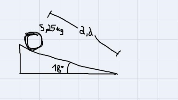 A big cylinder of mass 5.25-kg is released from rest and rolls without slipping down-example-1