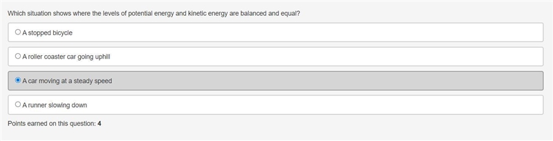 Which situation shows where the levels of potential energy and kinetic energy are-example-1