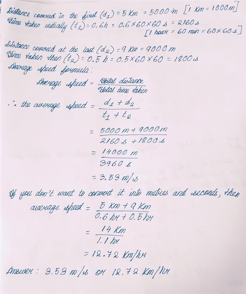 A jogger runs 5 km in 0.6 h, then 9 km in 0.5 hr. What is the average speed of the-example-1