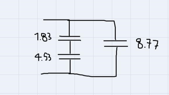 Three capacitors are connected as follows: 1.83 F capacitor and 4.53 F capacitor are-example-1