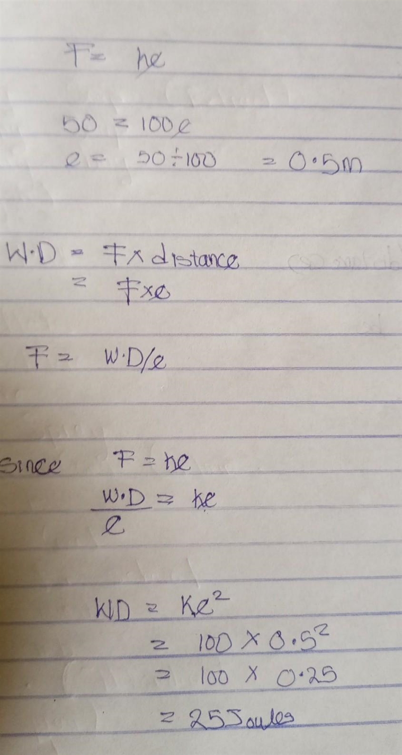 A 50N force is applied to the free end of a spiral spring of force constant 100N/m-example-1