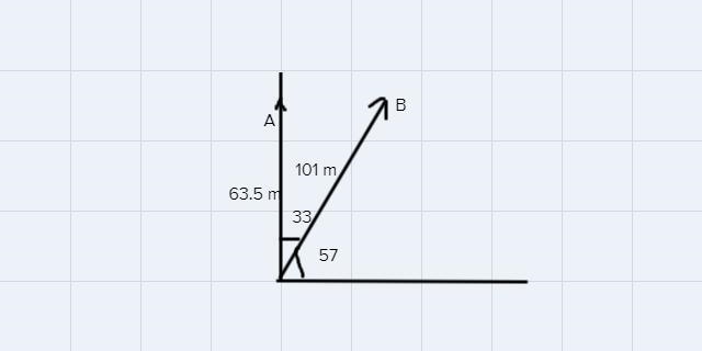 Find the magnitude of the sumof these two vectors:B63.5 m101 m57.0°-example-1