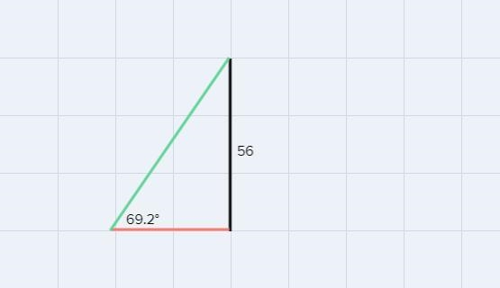 A pilot wants to fly on a bearing of 69.2°. By flying due east, he finds that a 56mph-example-1