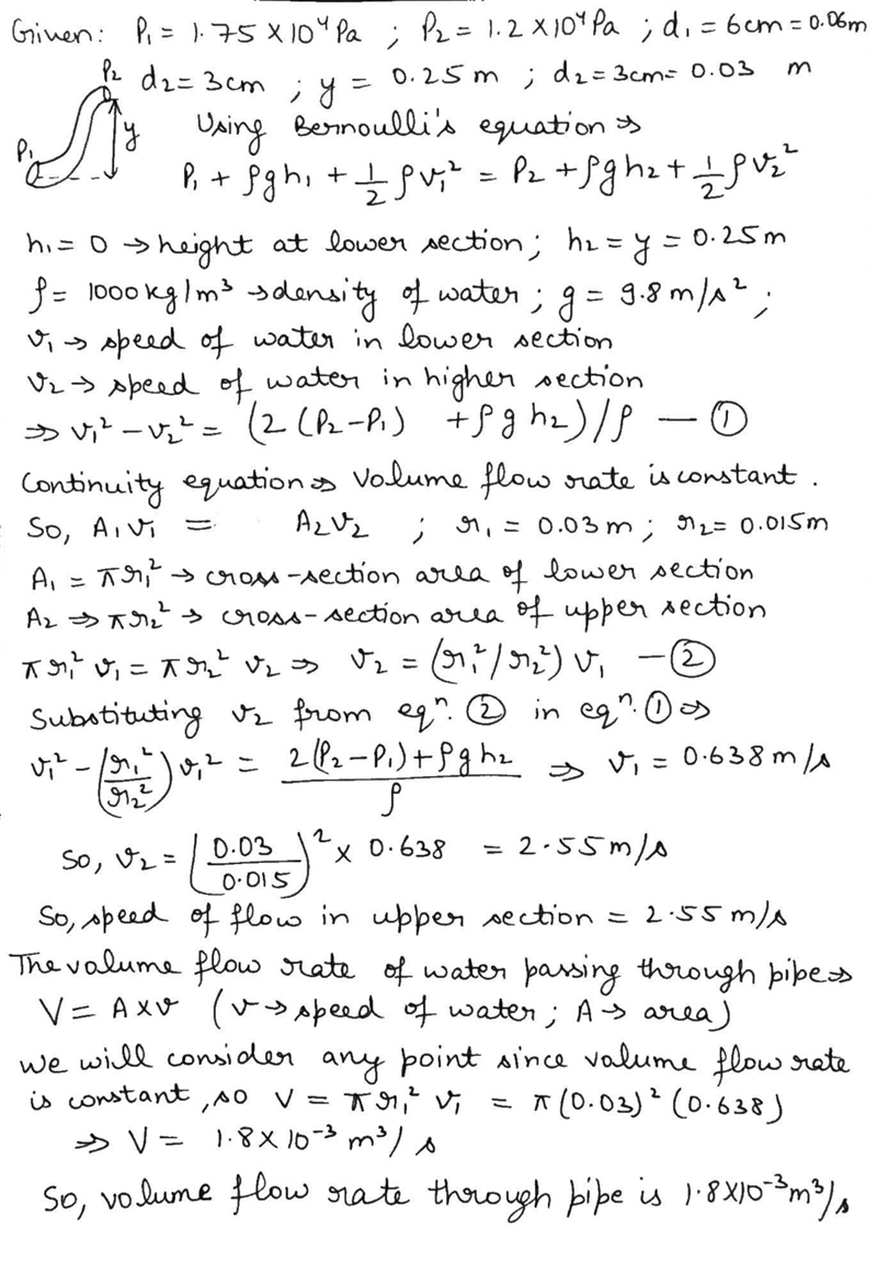 Water moves through a constricted pipe in steady, ideal flow. At the lower point shown-example-1