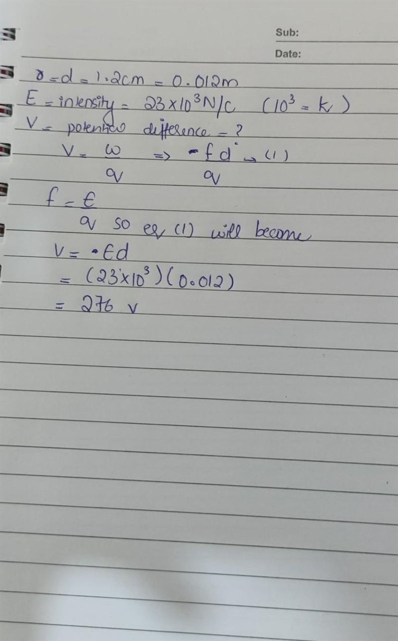 A uniform electric field exist between two parallel plate seperated by 1.2 cm. The-example-1