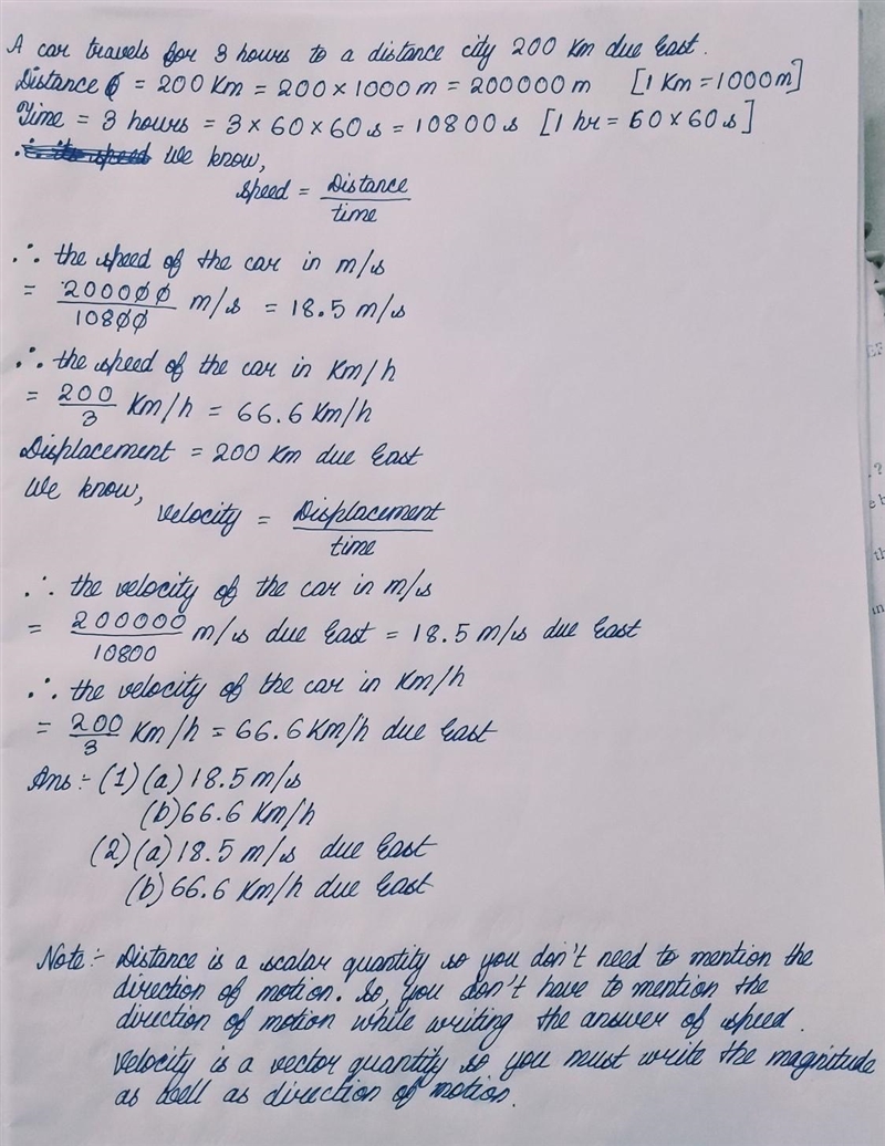 a car travels for 3 hours to a distance city 200km due East (1) what was its speed-example-1