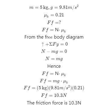 A 5kg block slides across a horizontal table surface with a coefficient of friction-example-2