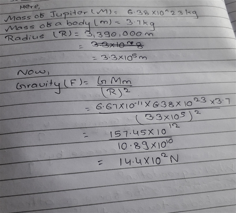 Mars had a mass of 6.38* 10^23 kg and a radius of 3,390,000meter what is the force-example-1