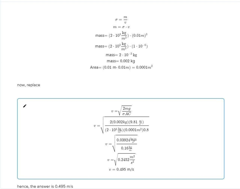 A cube has a drag coefficient of 0.8. What would be the terminal velocity of a sugar-example-1