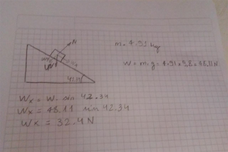 An object with a mass of 4.91 kg rests on a plane inclined 42.34 ° from horizontal-example-1