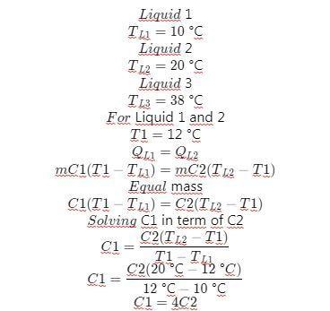 Find the equilibrium temperature when equal masses of the first and third are mixed-example-1