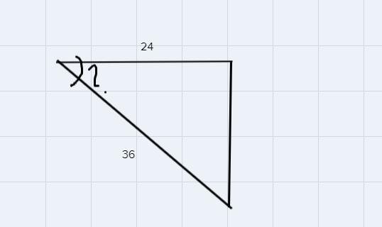 I'm solving for the angle on a right triangle the hypotenuse is 36 and the base is-example-1