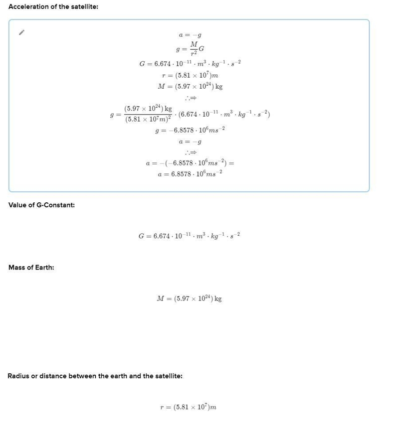 How do I solve this problem? Hint:To find the satellite's acceleration, speed and-example-2