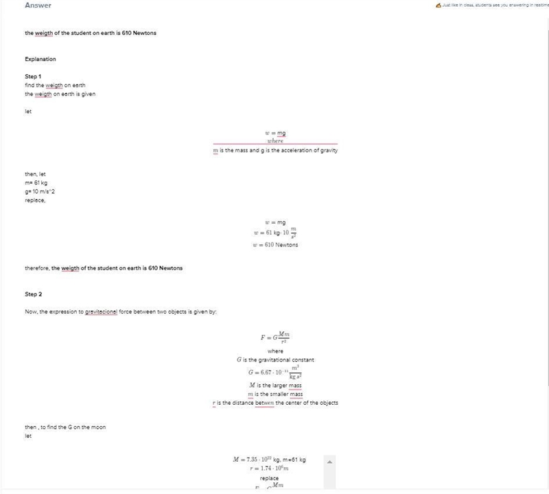 How do I solve this problem?Hint:earth weightTo determine her weight on earth, use-example-1