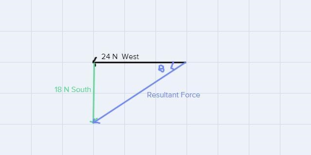 One force acts westward on an object with a magnitude of 24.0 N; the other force acts-example-1