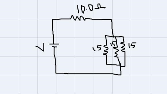 Find the value for the voltage drop across each 15 Ohm resistor-example-1