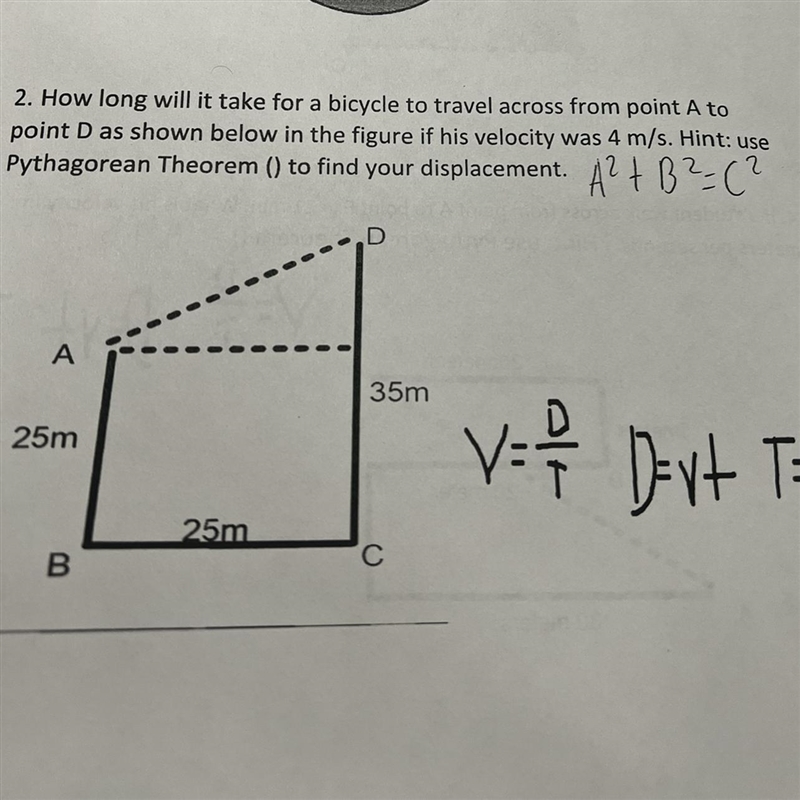 2. How long will it take for a bicycle to travel across from point A to point D as-example-1