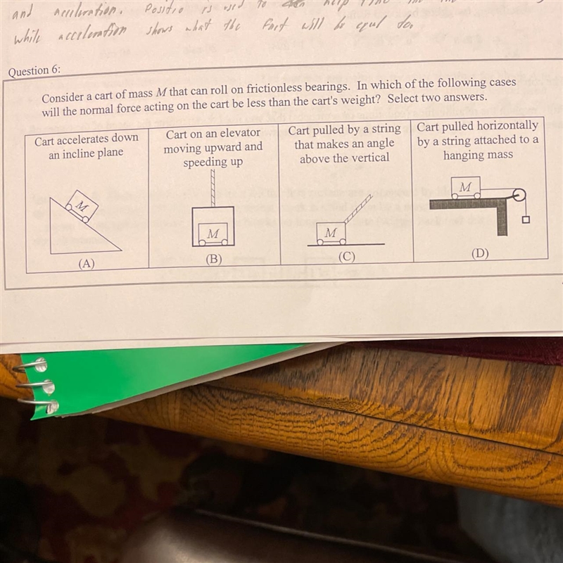 Consider a cart of mass M that can roll on frictionless bearings. In which of the-example-1